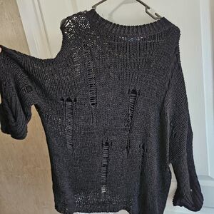 She + Sky Charcoal Distressed Knit Sweater
